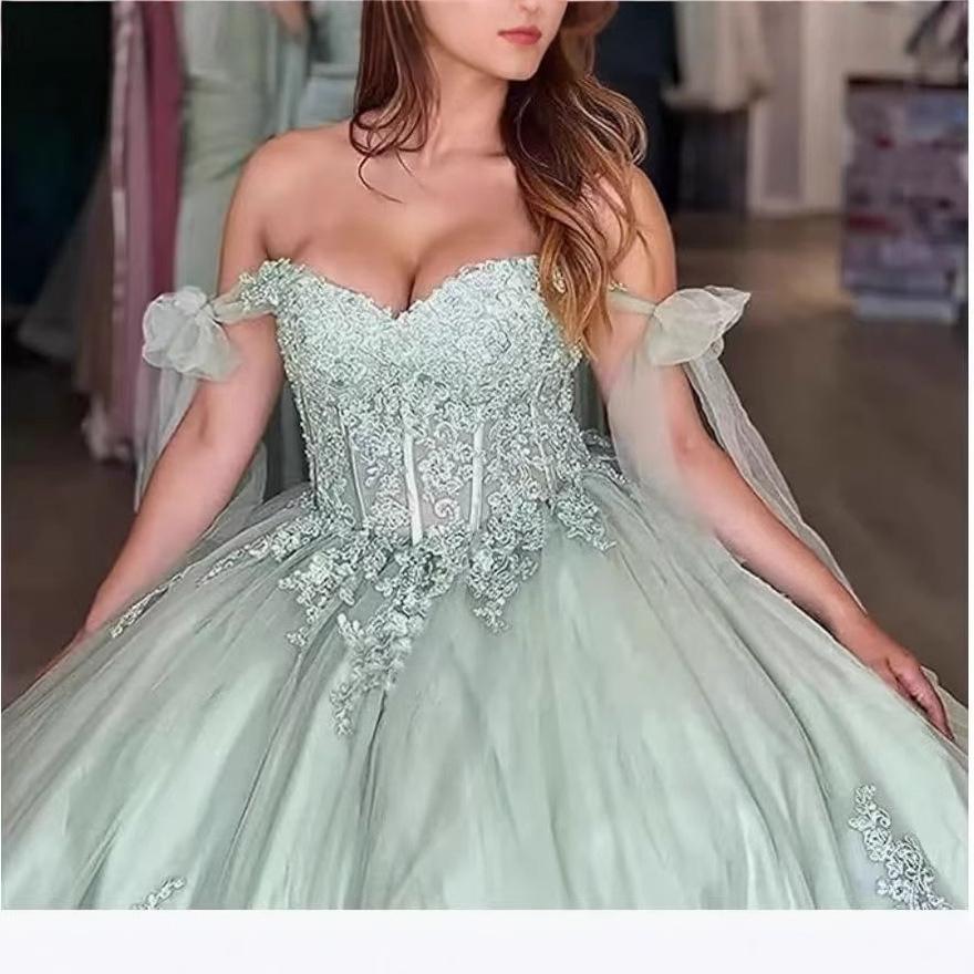 イブニングドレス パーティードレス グリーン 緑 オフショルダー ナイトドレス 大きいサイズ 謝恩会ドレス 結婚式 XS S M L XL LL 2XL XXL 3XL XXXL_1