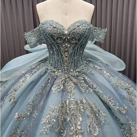 ドレス パーティードレス イブニングドレス グレー シルバー オフショルダー 大きいサイズ 刺繍  レース 結婚式 パーティー 謝恩会 ロングドレス XS S M L XL LLの画像