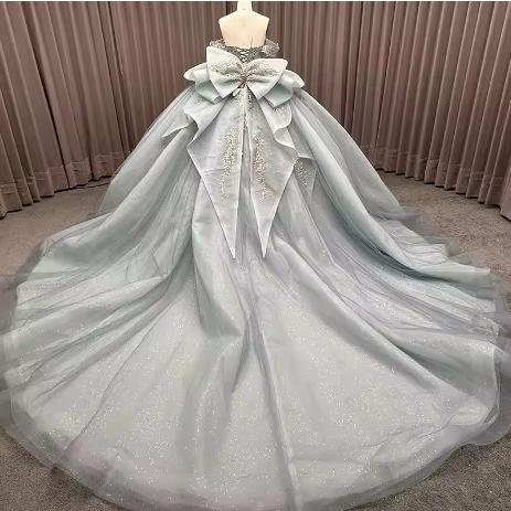 ドレス パーティードレス イブニングドレス グレー シルバー オフショルダー 大きいサイズ 刺繍  レース 結婚式 パーティー 謝恩会 ロングドレス XS S M L XL LLの画像