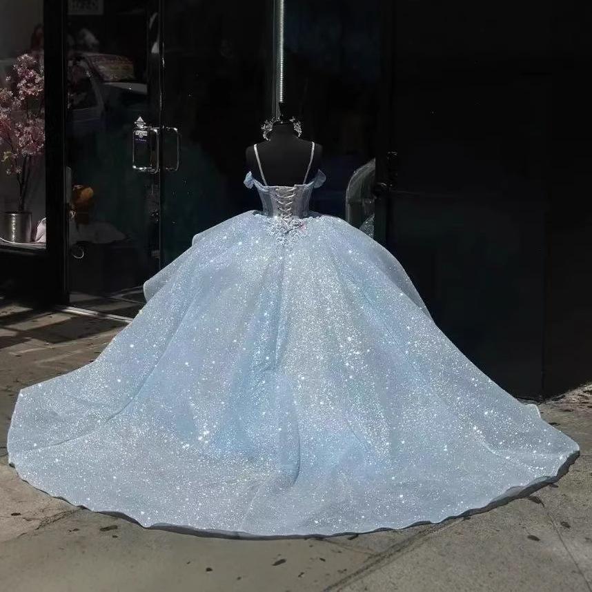 ドレス パーティードレス イブニングドレス ブルー 青 水色 オフショルダー 大きいサイズ レース 結婚式 パーティー 謝恩会 ロングドレス XS S M L XL LL 2XLの画像