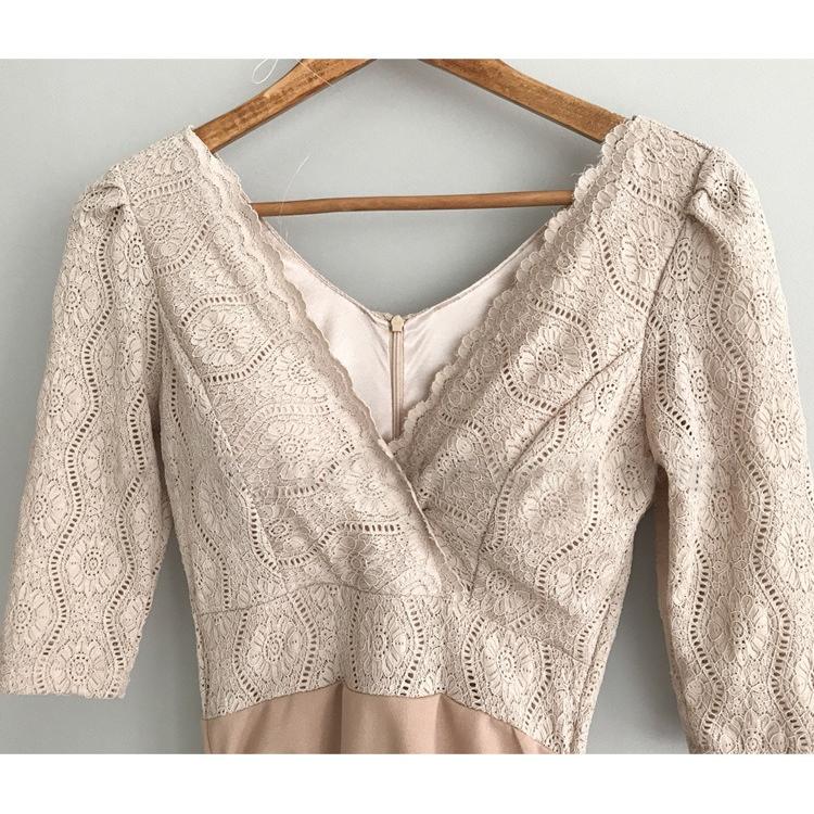 ナイトドレス キャバドレス ピンク ベージュ ワンピース 七分 タイト 着痩せ 大きいサイズ S M L XL オシャレ おしゃれ 上品 お呼ばれ エレガント ミニ丈
