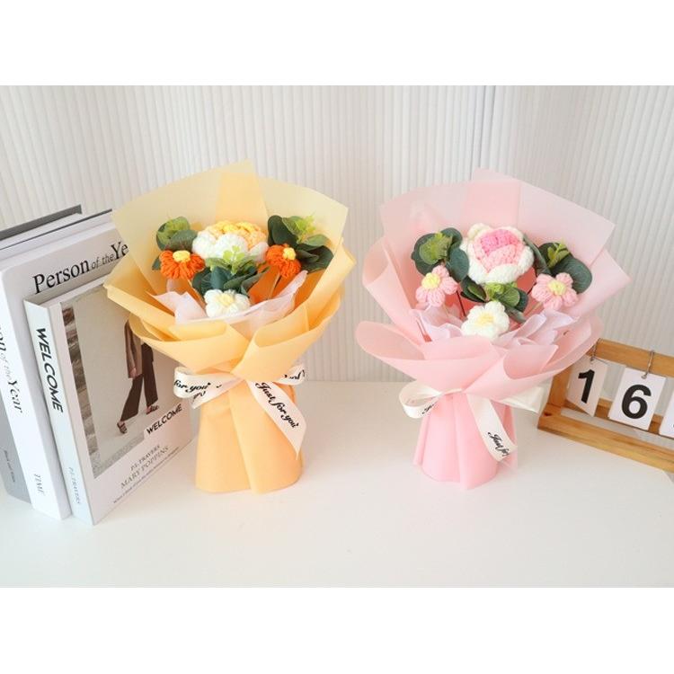 花束 編みぐるみ 毛糸 ブーケ プレゼント オレンジ ピンク ブルー 青
