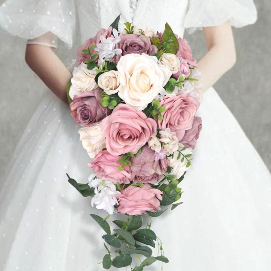 ブーケ ウェディング ピンク 造花 結婚式 ブライダルブーケ 花嫁 前