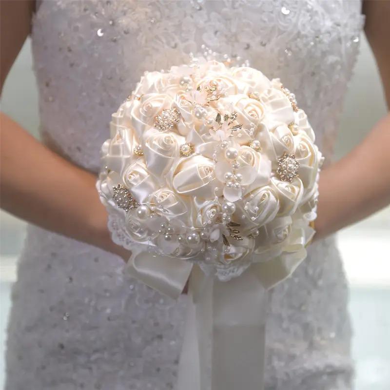 ブーケ ウェディング ブライダルブーケ 花嫁 7カラー 白 ピンク ブルー ホワイト ネイビー 造花 結婚式 前撮り 豪華 花束 披露宴 海外挙式 ウェディングブーケ_14
