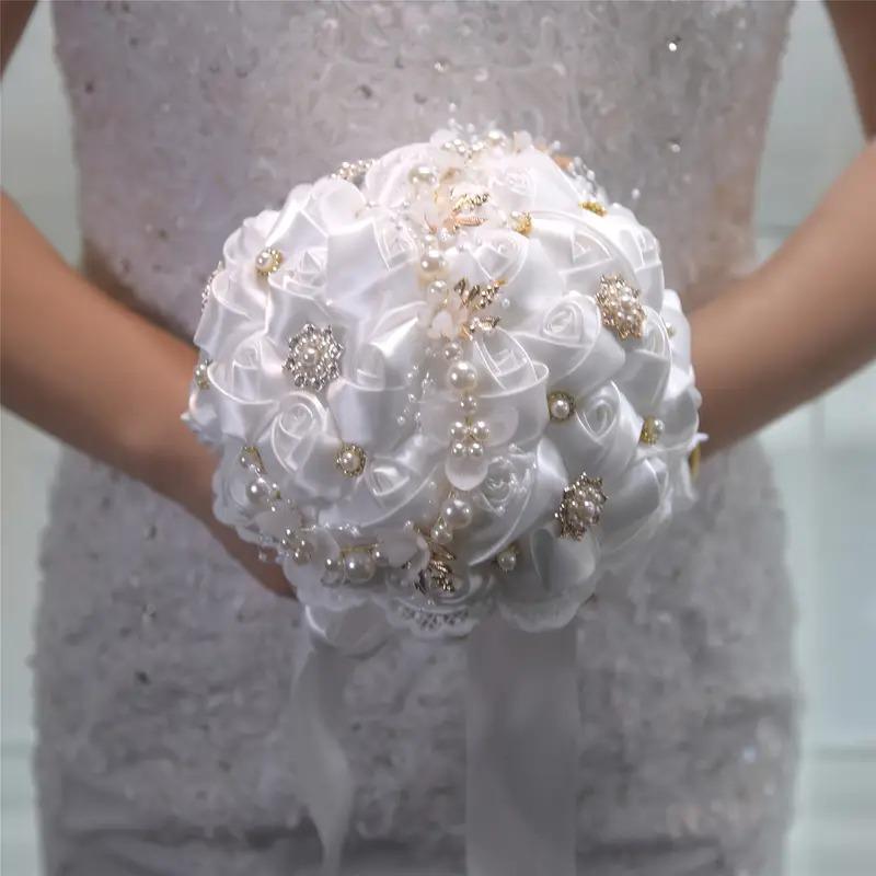 ブーケ ウェディング ブライダルブーケ 花嫁 7カラー 白 ピンク ブルー ホワイト ネイビー 造花 結婚式 前撮り 豪華 花束 披露宴 海外挙式 ウェディングブーケ_4