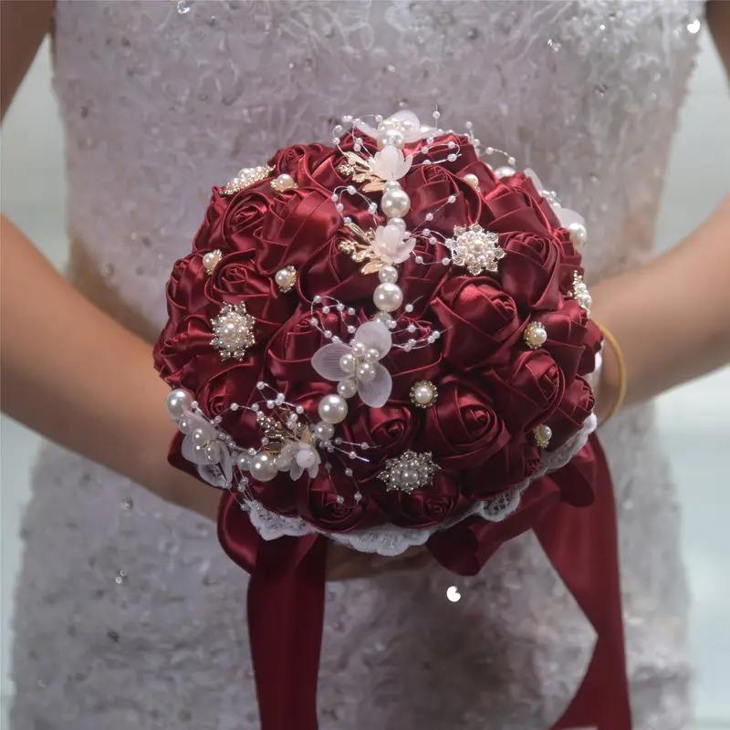 ブーケ ウェディング ブライダルブーケ 花嫁 7カラー 白 ピンク ブルー ホワイト ネイビー 造花 結婚式 前撮り 豪華 花束 披露宴 海外挙式 ウェディングブーケ_2