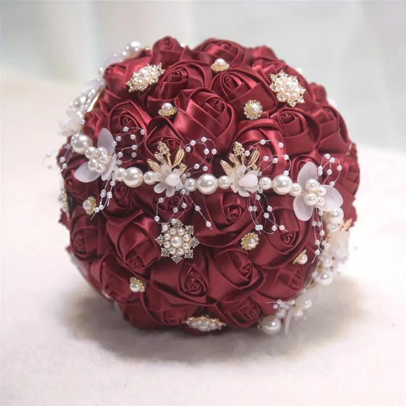 ブーケ ウェディング ブライダルブーケ 花嫁 7カラー 白 ピンク ブルー ホワイト ネイビー 造花 結婚式 前撮り 豪華 花束 披露宴 海外挙式 ウェディングブーケ_15