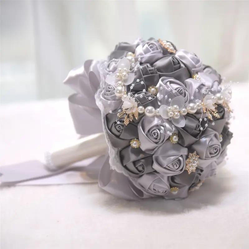 ブーケ ウェディング ブライダルブーケ 花嫁 7カラー 白 ピンク ブルー ホワイト ネイビー 造花 結婚式 前撮り 豪華 花束 披露宴 海外挙式 ウェディングブーケ_17