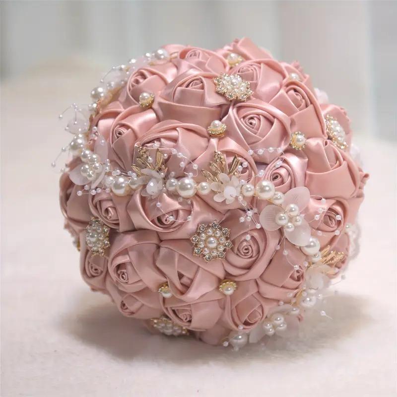 ブーケ ウェディング ブライダルブーケ 花嫁 7カラー 白 ピンク ブルー ホワイト ネイビー 造花 結婚式 前撮り 豪華 花束 披露宴 海外挙式 ウェディングブーケ_5