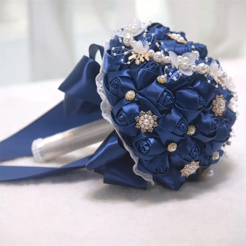 ブーケ ウェディング ブライダルブーケ 花嫁 7カラー 白 ピンク ブルー ホワイト ネイビー 造花 結婚式 前撮り 豪華 花束 披露宴 海外挙式 ウェディングブーケ_18