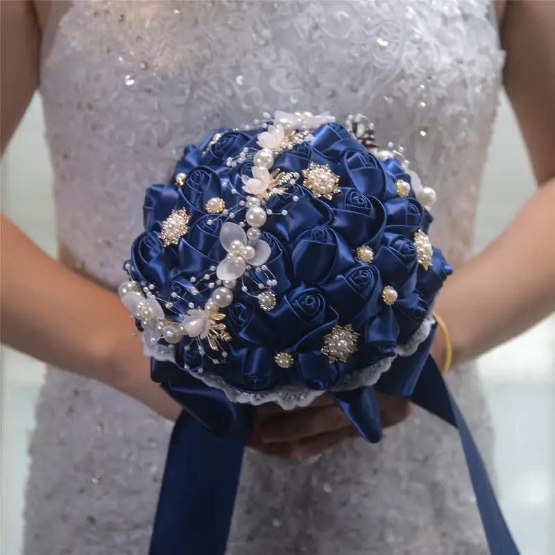 ブーケ ウェディング ブライダルブーケ 花嫁 7カラー 白 ピンク ブルー ホワイト ネイビー 造花 結婚式 前撮り 豪華 花束 披露宴 海外挙式 ウェディングブーケ_6