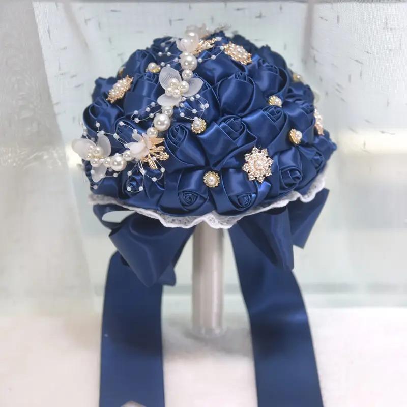 ブーケ ウェディング ブライダルブーケ 花嫁 7カラー 白 ピンク ブルー ホワイト ネイビー 造花 結婚式 前撮り 豪華 花束 披露宴 海外挙式 ウェディングブーケ_8