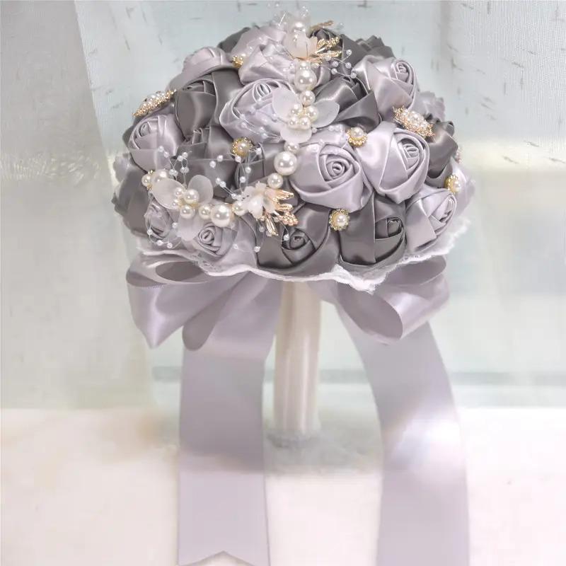ブーケ ウェディング ブライダルブーケ 花嫁 7カラー 白 ピンク ブルー ホワイト ネイビー 造花 結婚式 前撮り 豪華 花束 披露宴 海外挙式 ウェディングブーケ_9