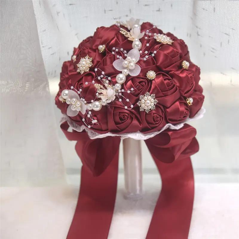 ブーケ ウェディング ブライダルブーケ 花嫁 7カラー 白 ピンク ブルー ホワイト ネイビー 造花 結婚式 前撮り 豪華 花束 披露宴 海外挙式 ウェディングブーケ_10