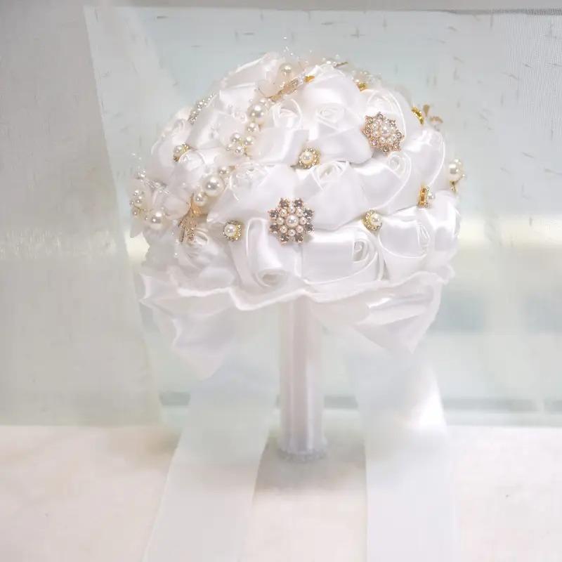 ブーケ ウェディング ブライダルブーケ 花嫁 7カラー 白 ピンク ブルー ホワイト ネイビー 造花 結婚式 前撮り 豪華 花束 披露宴 海外挙式 ウェディングブーケ_11