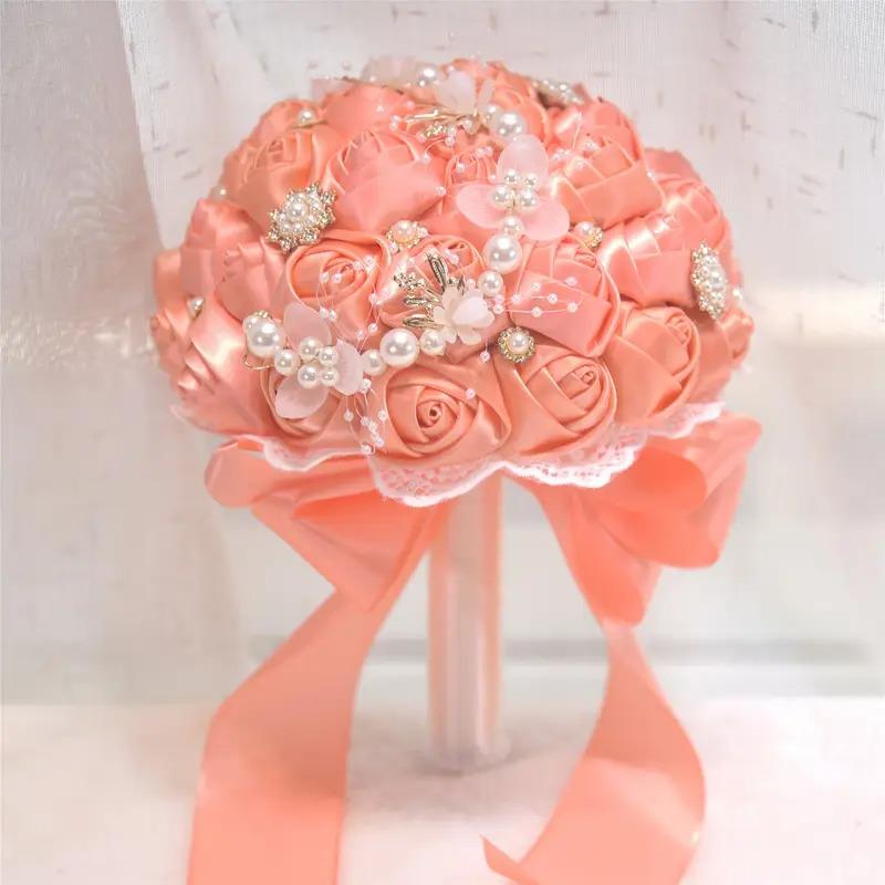ブーケ ウェディング ブライダルブーケ 花嫁 7カラー 白 ピンク ブルー ホワイト ネイビー 造花 結婚式 前撮り 豪華 花束 披露宴 海外挙式 ウェディングブーケ_3