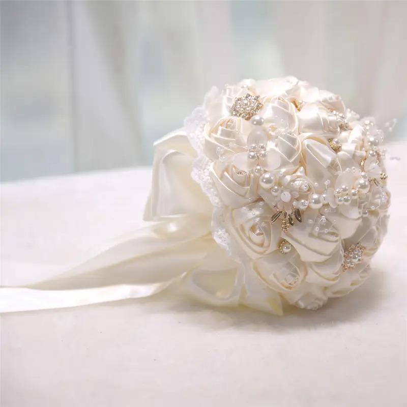 ブーケ ウェディング ブライダルブーケ 花嫁 7カラー 白 ピンク ブルー ホワイト ネイビー 造花 結婚式 前撮り 豪華 花束 披露宴 海外挙式 ウェディングブーケ_1