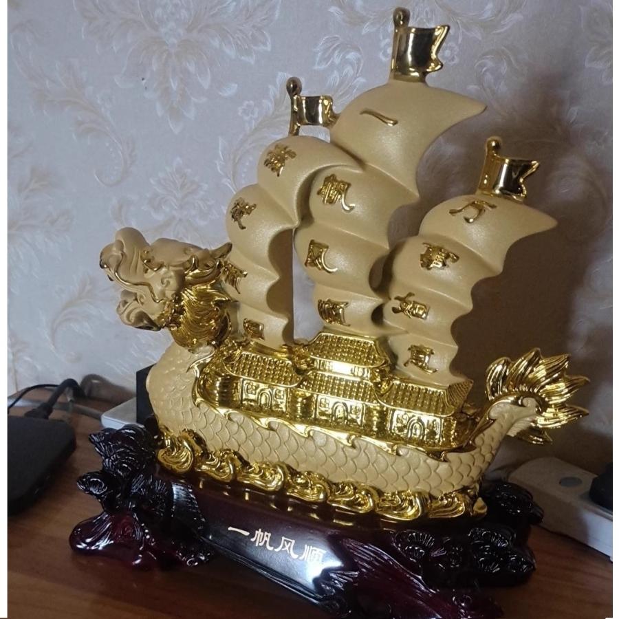 金色の船とドラゴンの金属工芸品 全長60cm 巨大 宝船 龍 ドラゴン 黄金 金色 金運 財運 仕事運 家内安全
