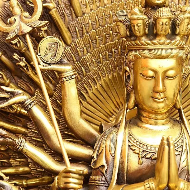 千手観音 菩薩 像 黄金 ブロンズ 観音 女神 仏教 開運 恋愛運 健康運