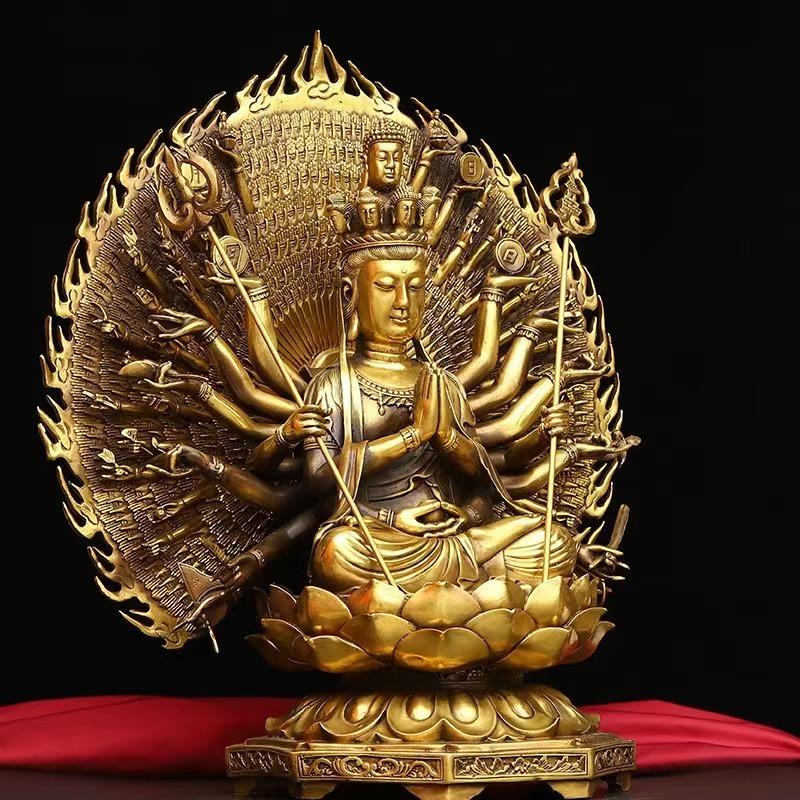 千手観音 菩薩 像 黄金 ブロンズ 観音 女神 仏教 開運 恋愛運 健康運 金