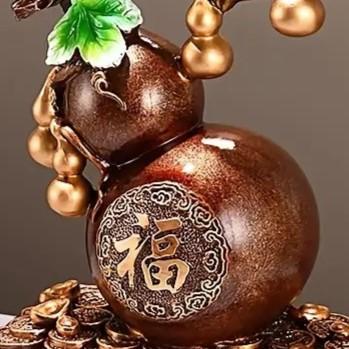 瓢箪置物陶器　縁起物 ひょうたん 瓢箪 屋久杉 工芸品 インテリア 一輪挿し 縁起物 置物 金運