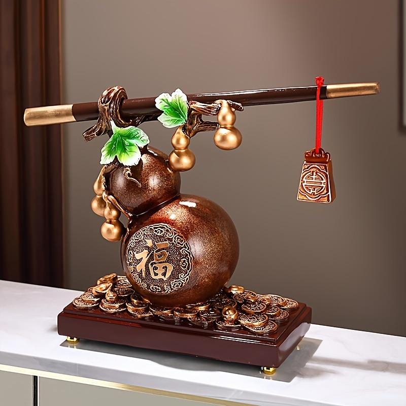 瓢箪置物陶器　縁起物 ひょうたん 瓢箪 屋久杉 工芸品 インテリア 一輪挿し 縁起物 置物 金運