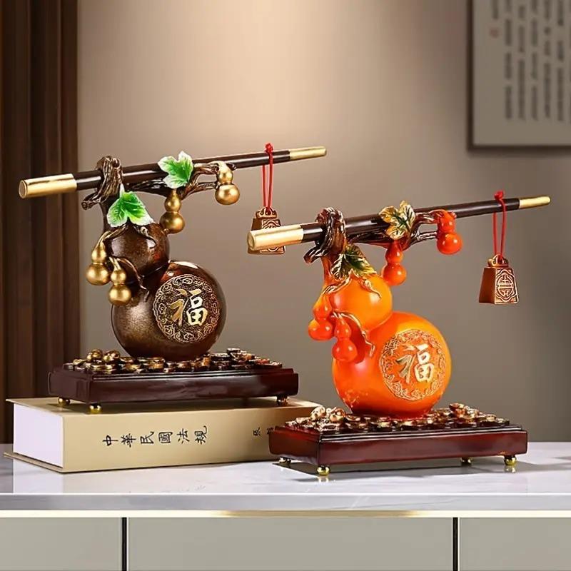 瓢箪置物陶器　縁起物 ひょうたん 瓢箪 屋久杉 工芸品 インテリア 一輪挿し 縁起物 置物 金運