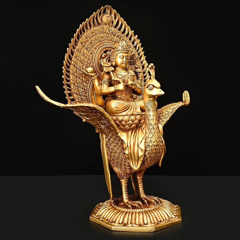 孔雀明王 置物 オブジェ 仏像 黄金 金色 神様 インテリア リビング