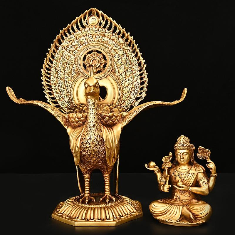 孔雀明王 置物 オブジェ 仏像 黄金 金色 神様 インテリア リビング