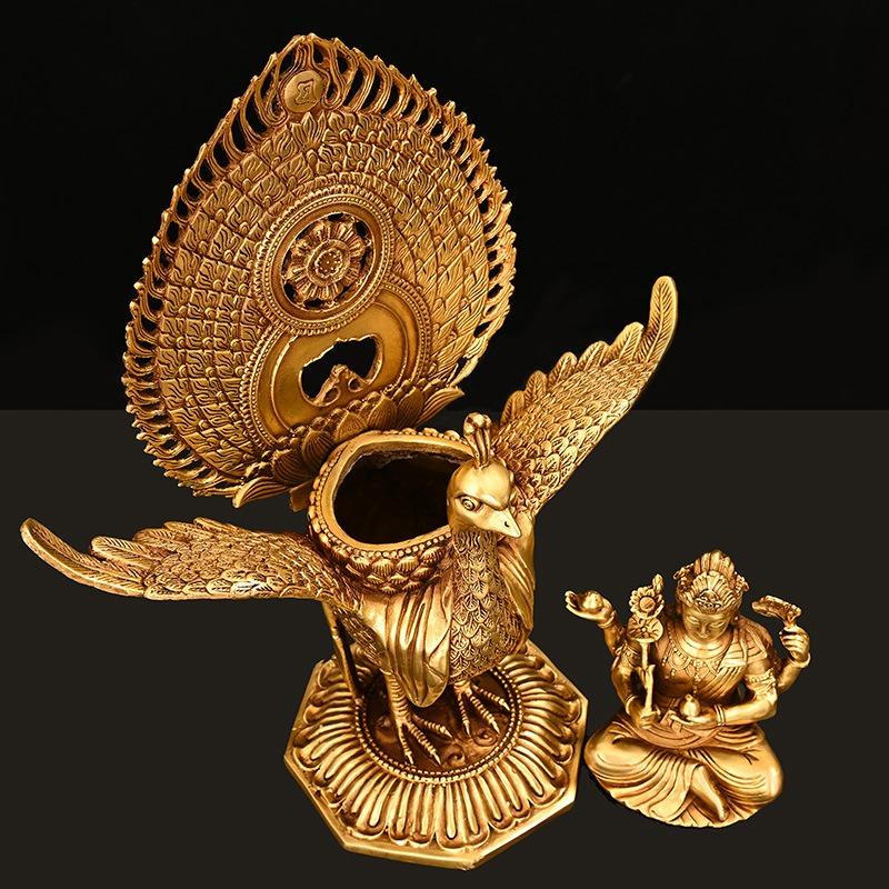 孔雀明王 置物 オブジェ 仏像 黄金 金色 神様 インテリア リビング