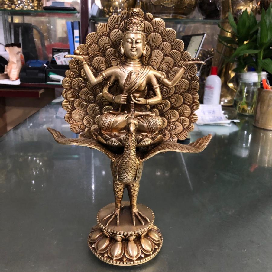 孔雀明王 ブロンズ 銅 置物 オブジェ 仏像 神様 インテリア リビング