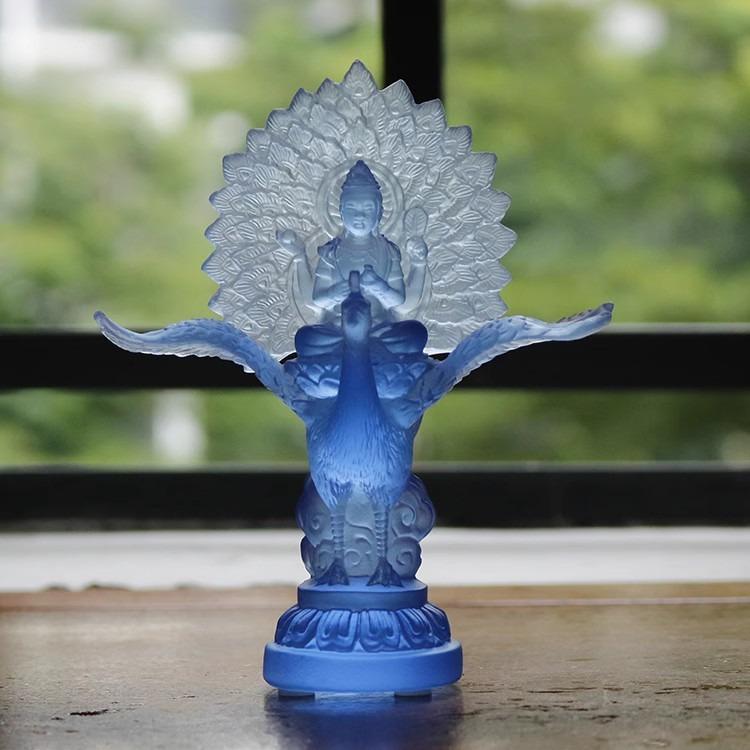 孔雀明王 ブルー イエロー 置物 オブジェ 仏像 神様 インテリア