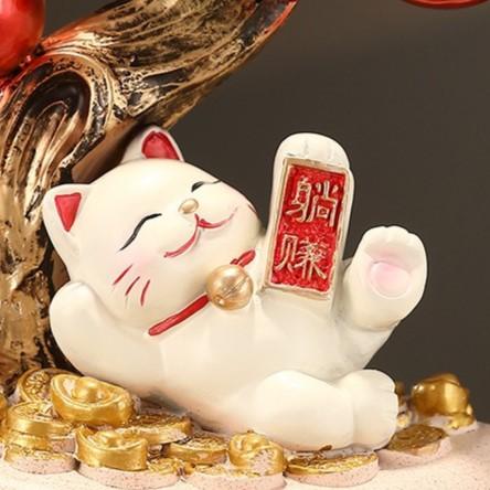 ねこ 猫 置物 縁起物 リアル 雑貨 おしゃれ 干支 風水 金のなる木 ネコ 猫 招財樹 富 繁栄 オブジェ 置物 インテリア 玄関