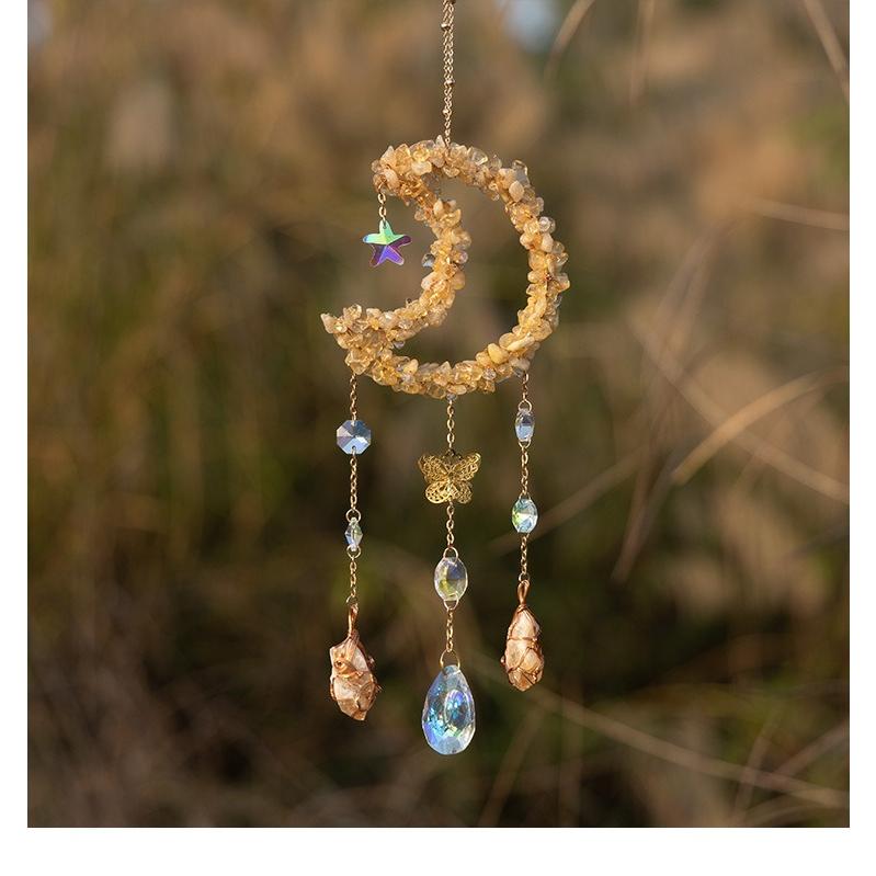 ドリームキャッチャー モビール 天然石 黄水晶 月 ムーン オーナメント