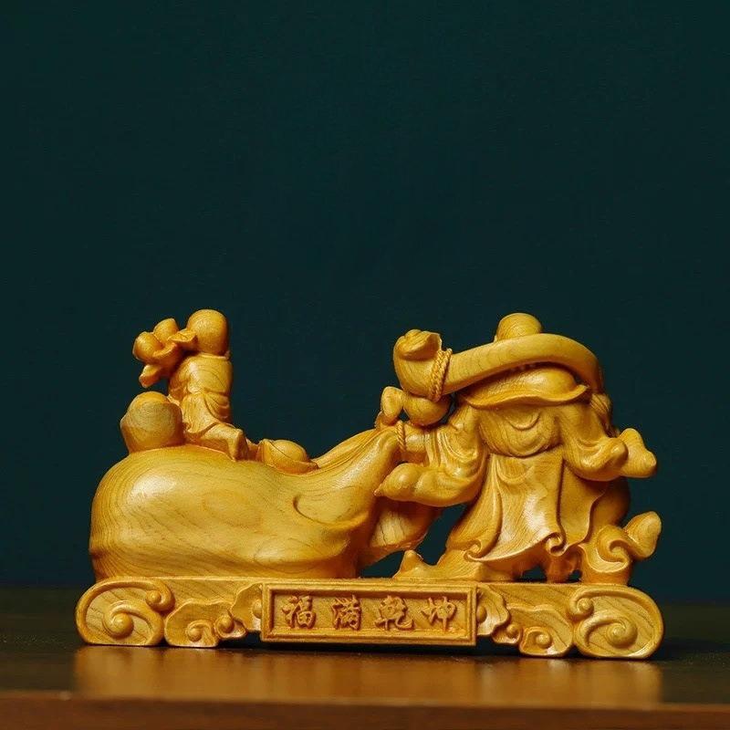 布袋様 オブジェ 置物 木製 木彫 開運 幸運 長寿 縁起物 魔除け 厄除