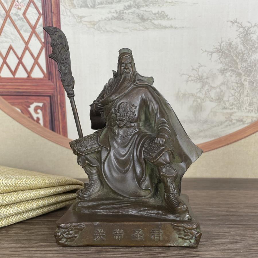 三国志 関羽像 置物 オブジェ ブロンズ アンティーク風 長寿 縁起物 魔