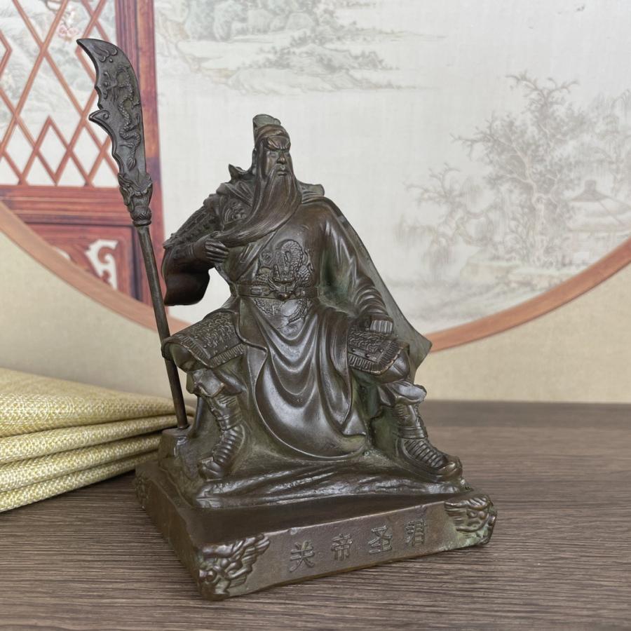 三国志 関羽像 置物 オブジェ ブロンズ アンティーク風 長寿 縁起物 魔