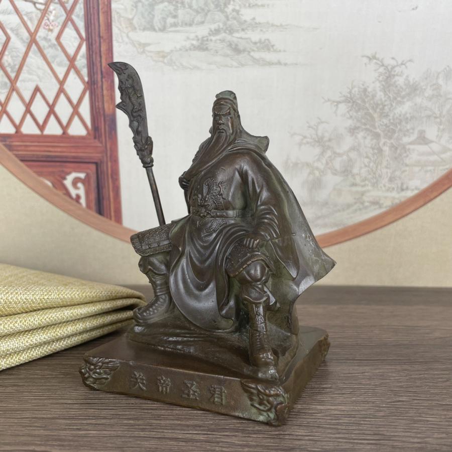 三国志 関羽像 置物 オブジェ ブロンズ アンティーク風 長寿 縁起物 魔