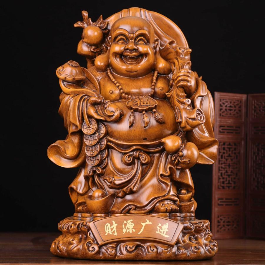 木彫り 布袋様 置物 縁起物 彫刻 オブジェ 布袋様 オブジェ インテリア リビング 玄関 昇運 風水 置物 縁起物 魔