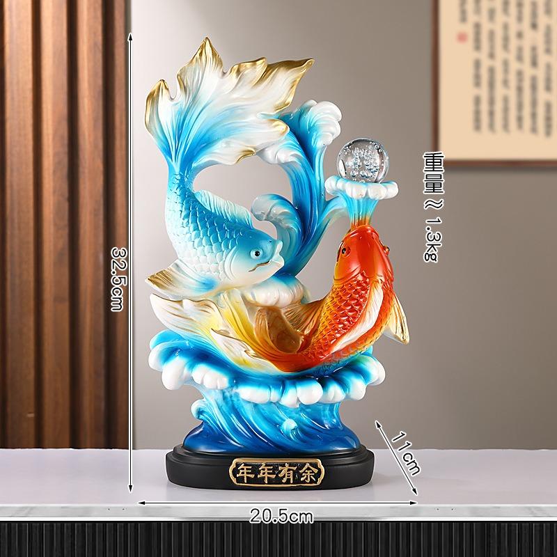 金魚 赤 レッド 青 ブルー 置物 彫刻 風水グッズ 財運 金運 安産祈願