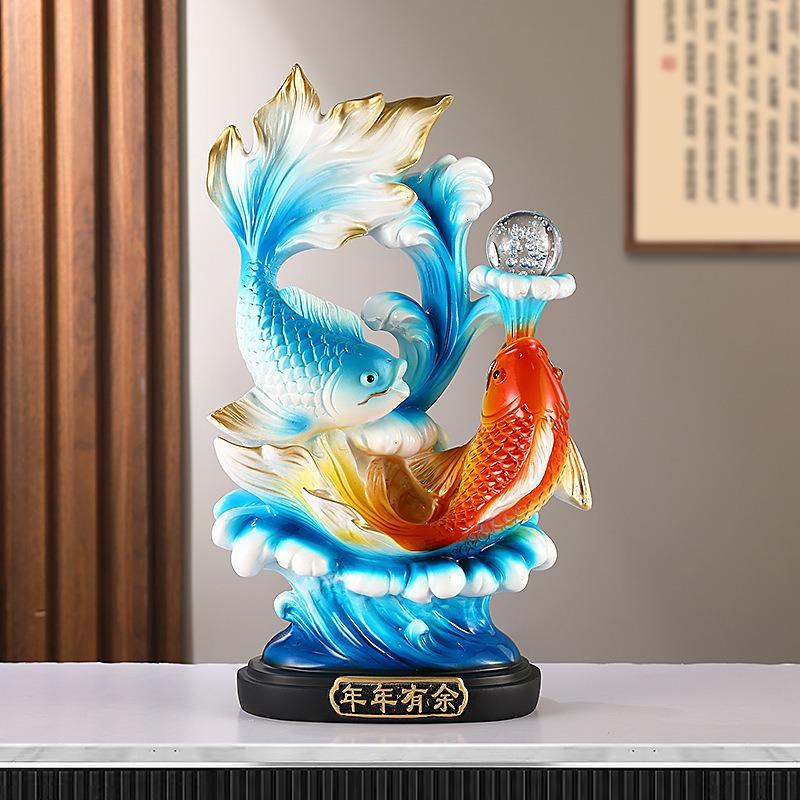金魚 赤 レッド 青 ブルー 置物 彫刻 風水グッズ 財運 金運 安産祈願