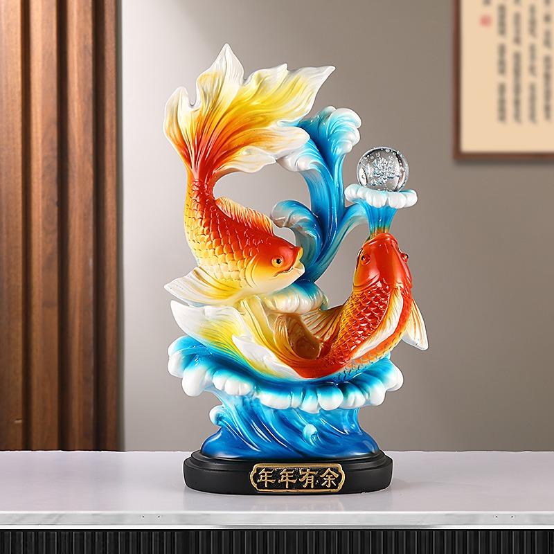 金魚 赤 レッド 青 ブルー 置物 彫刻 風水グッズ 財運 金運 安産祈願