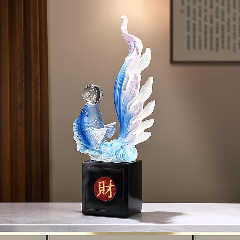 金魚 レッド ブルー 赤 青 魚 置物 彫刻 風水グッズ 縁起物 幸運 長寿
