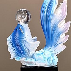 金魚 レッド ブルー 赤 青 魚 置物 彫刻 風水グッズ 縁起物 幸運 長寿