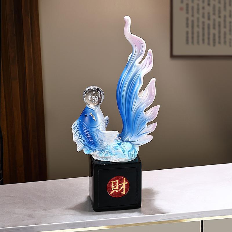 金魚 レッド ブルー 赤 青 魚 置物 彫刻 風水グッズ 縁起物 幸運 長寿