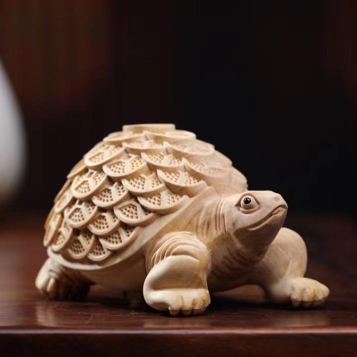 亀 木製 置物 オブジェ 木彫 風水 運気 開運 縁起物 厄除け 金運 仕事