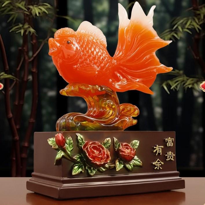 金魚 置物 レッド 赤 彫刻 風水グッズ 縁起物 幸運 長寿 魔除け 厄除