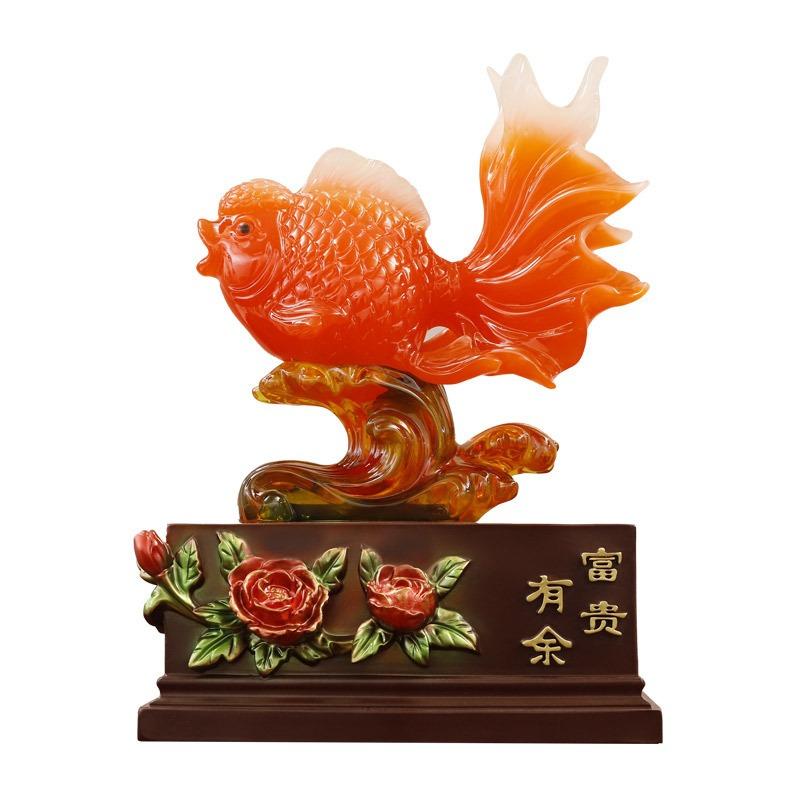 金魚 置物 レッド 赤 彫刻 風水グッズ 縁起物 幸運 長寿 魔除け 厄除