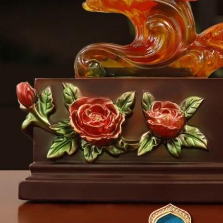 金魚 置物 レッド 赤 彫刻 風水グッズ 縁起物 幸運 長寿 魔除け 厄除