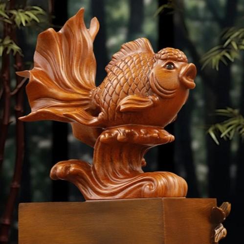 金魚 置物 レッド 赤 彫刻 風水グッズ 縁起物 幸運 長寿 魔除け 厄除
